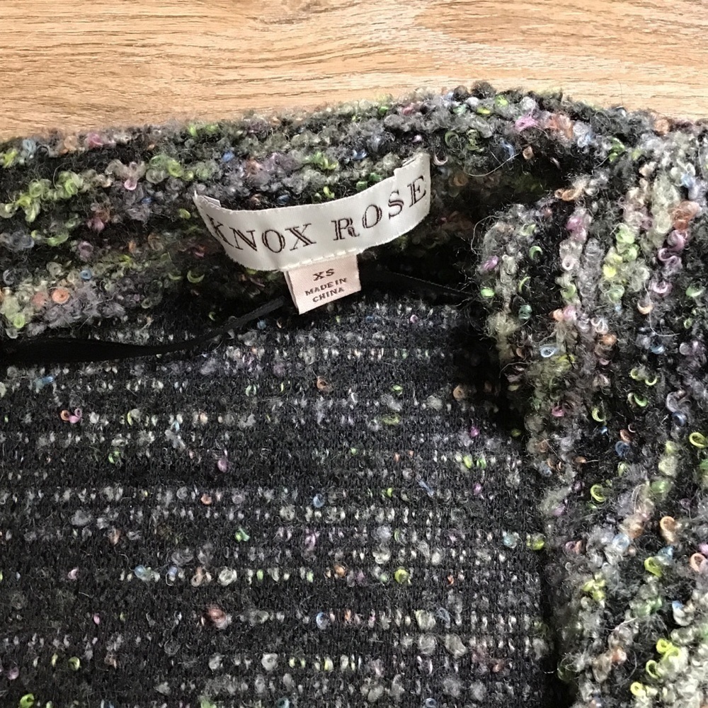KNOX Rose Size XS Cardigan Vest Open Boho Duster Soft Boucle Gray Green Pink - Picture 8 of 10